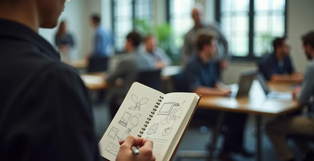 Personne prenant des notes discrètes lors d'observation en entreprise