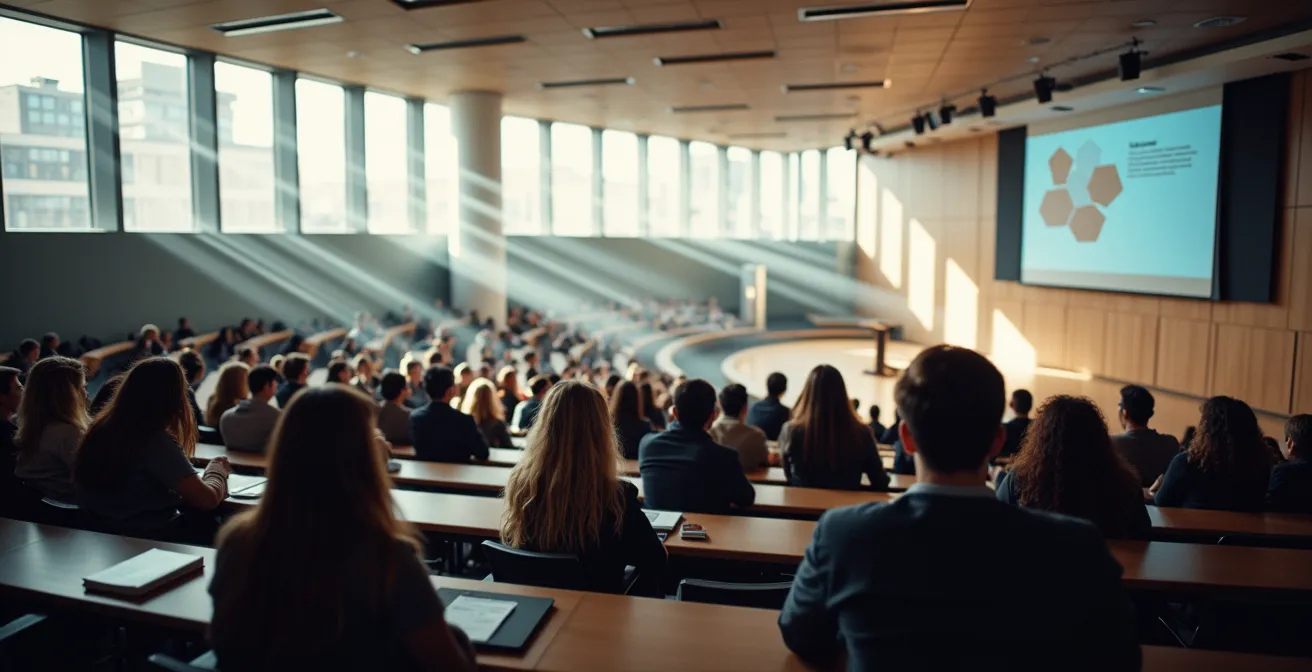 Amphithéâtre universitaire avec étudiants en cours de médecine