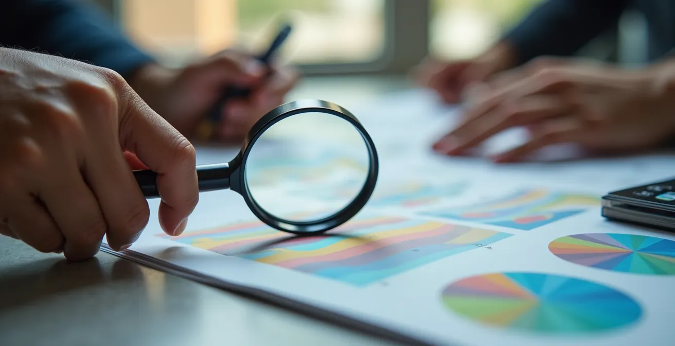 Gros plan sur des mains analysant des graphiques d'insertion professionnelle avec documents flous en arrière-plan