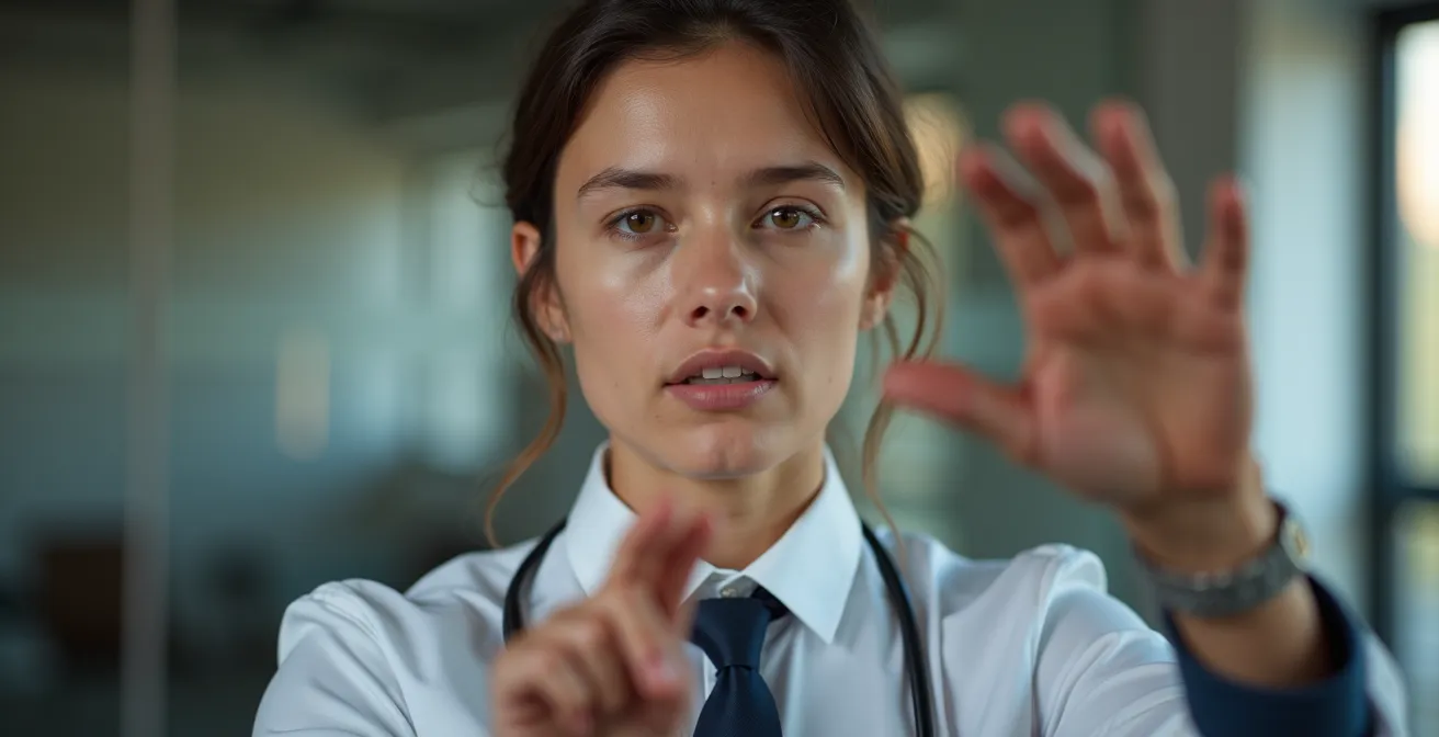 Portrait d'un candidat en entretien montrant une posture de réflexion analytique