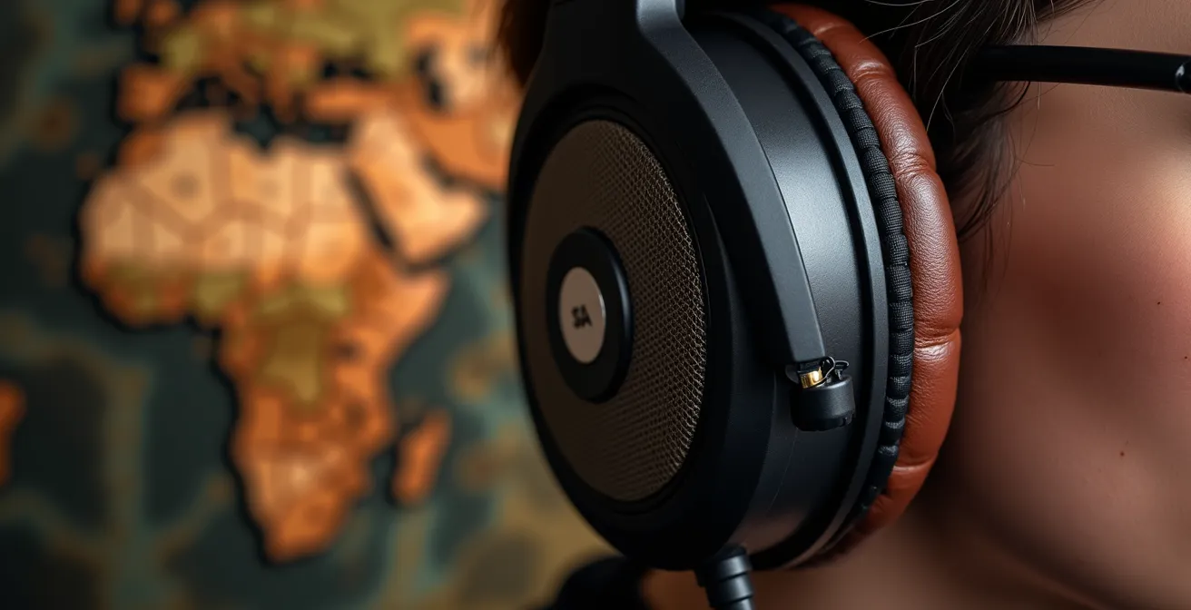 Personne avec casque audio pratiquant l'écoute d'accents variés pour le TOEIC, symbolisant une préparation ciblée.