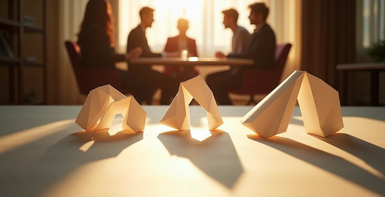 Étudiant présentant son projet devant un jury bienveillant avec documentation de processus