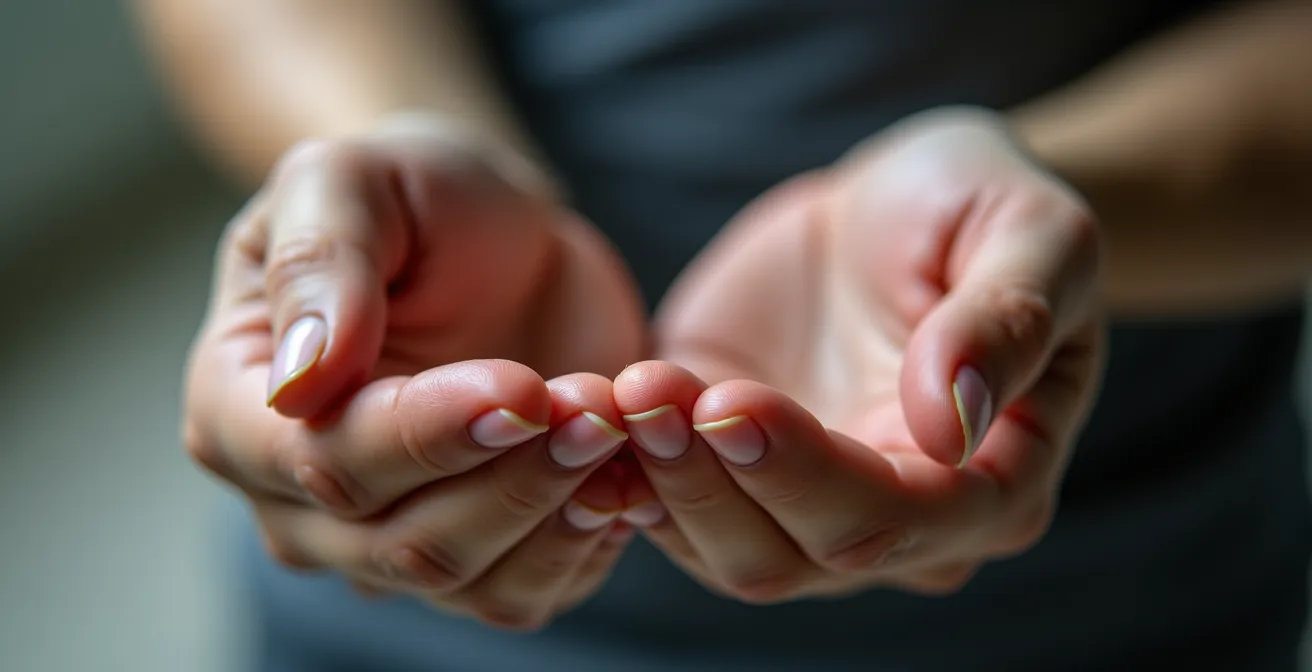Détail macro sur les mains d'un professionnel montrant des techniques de gestion du stress par points de pression