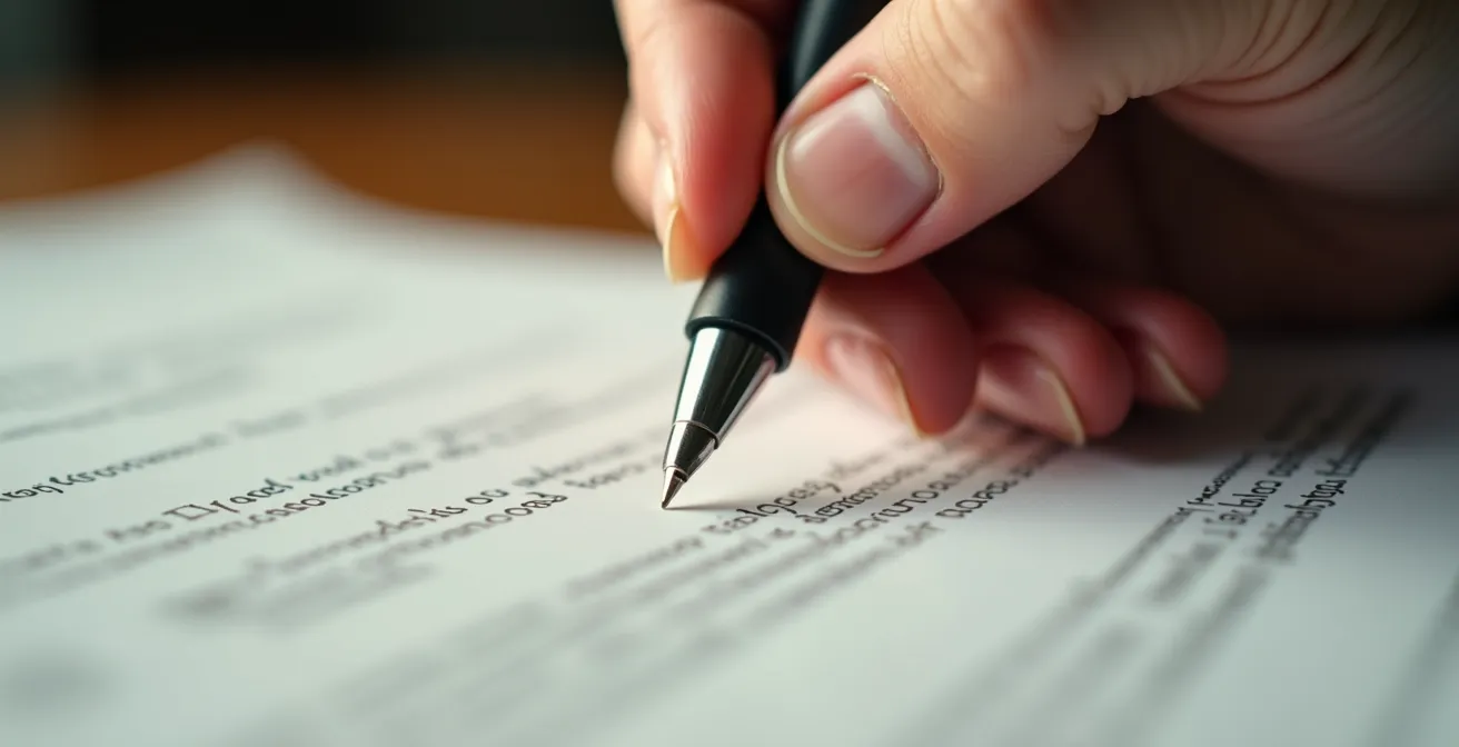 Mains d'apprenti remplissant méticuleusement un document de suivi avec stylo, environnement professionnel