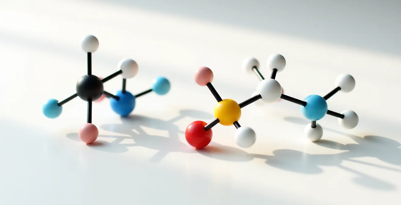 Modèles moléculaires tridimensionnels colorés en laboratoire