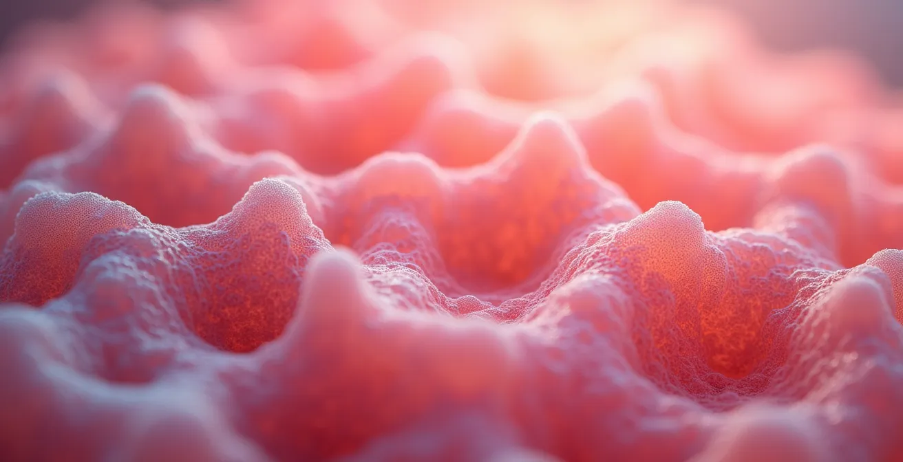 Vue microscopique des alvéoles pulmonaires avec échanges gazeux